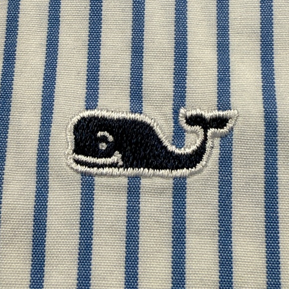 Vineyard Vines Shep & Ian Stretch Blue White Stripe LG Classic Fit Whale Shirt - Picture 4 of 6